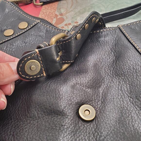 J.F. Fine Leather Shoulder Bag Brown Studded Y2K Flap Snap Outside Zip 6x11 inch - Picture 7 of 11